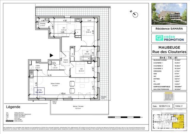Appartement T4 à vendre - 4 pièces - 101.9 m2 - MAUBEUGE - 59 - NORD-PAS-DE-CALAIS - Century 21 Art-Immo